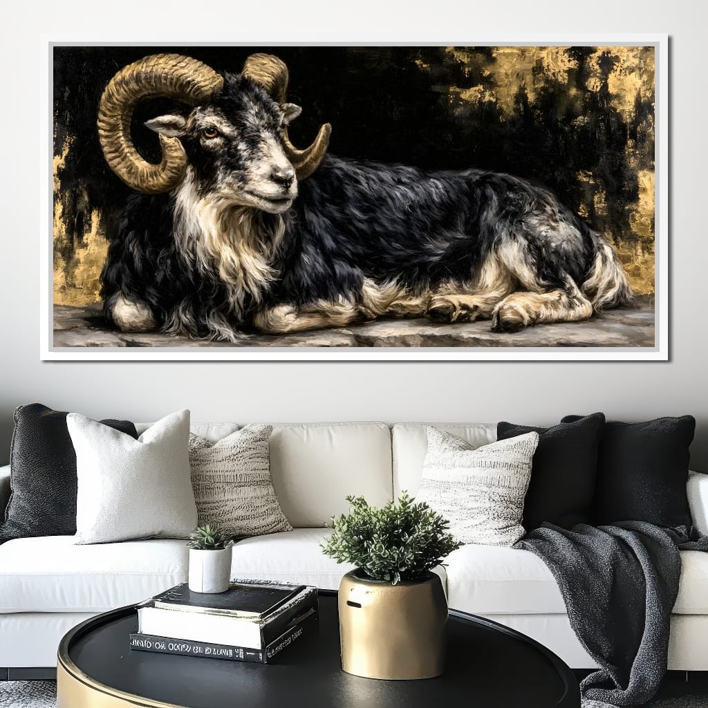 Watchful Ram of the Gilded Void Canvas Wall Art