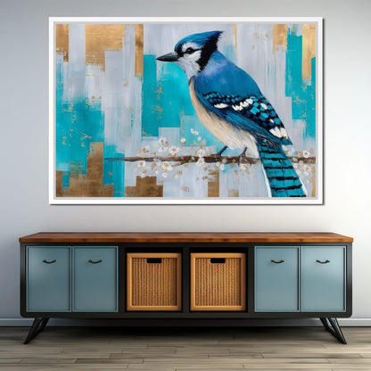 Blue Jay on Golden Birch Canvas Wall Art