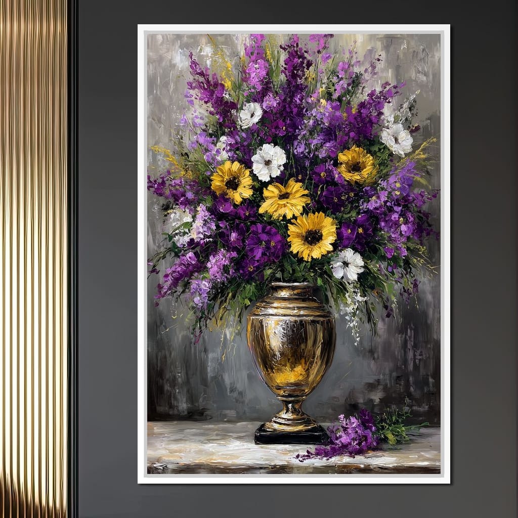 Golden Vase Violet Sunflowers Canvas Wall Art