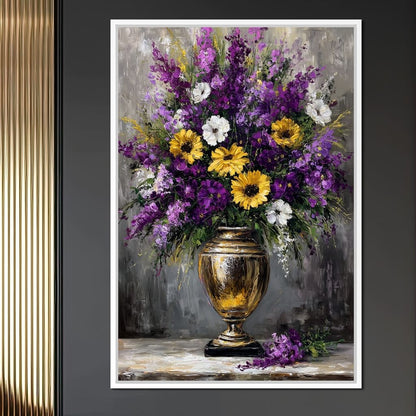 Golden Vase Violet Sunflowers Canvas Wall Art