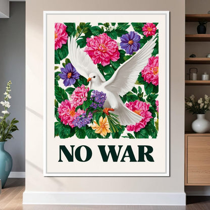 No War Dove Flower Garden Canvas Wall Art