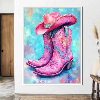 Radiant Cowgirl Boots Hat Canvas Wall Art