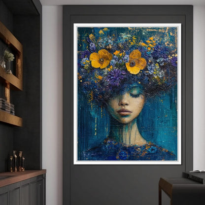 Floral Dreams in Indigo Depths Canvas Wall Art