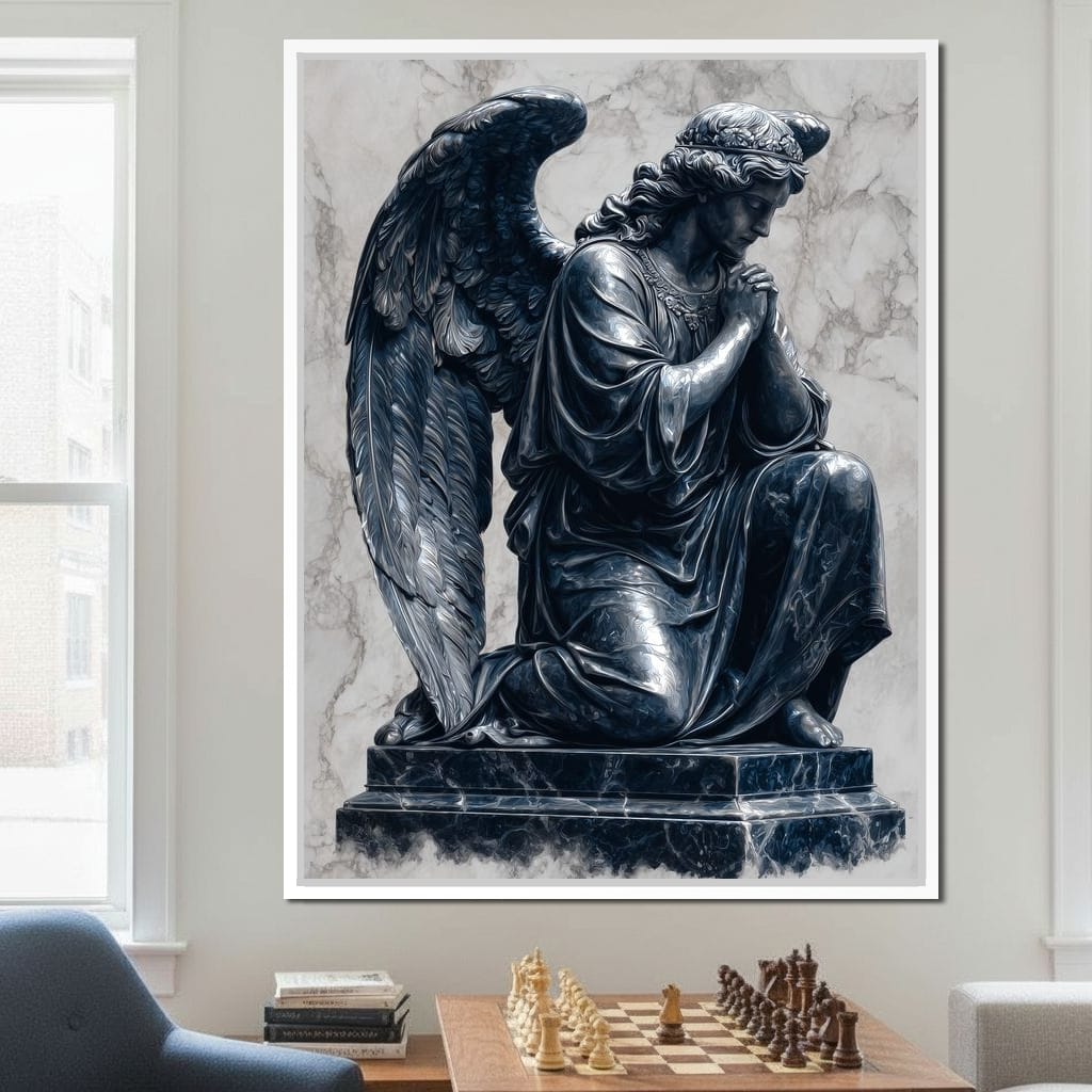 Midnight Marble Angel Prayer Canvas Wall Art