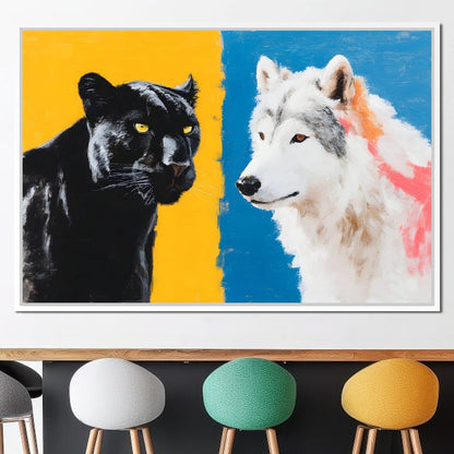 Panther And Wolf Color Clash Canvas Wall Art