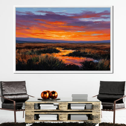 Sunset River Over Marshland Canvas Wall Art