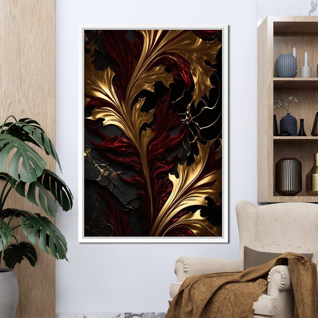 The Marble-Lux Collection: Dark Red & Vibrant Gold 04 Canvas Wall Art