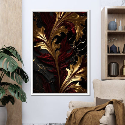 The Marble-Lux Collection: Dark Red & Vibrant Gold 04 Canvas Wall Art