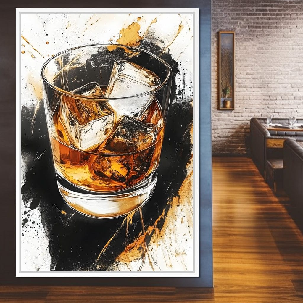 Whiskey Reflections on Ice Canvas Wall Art