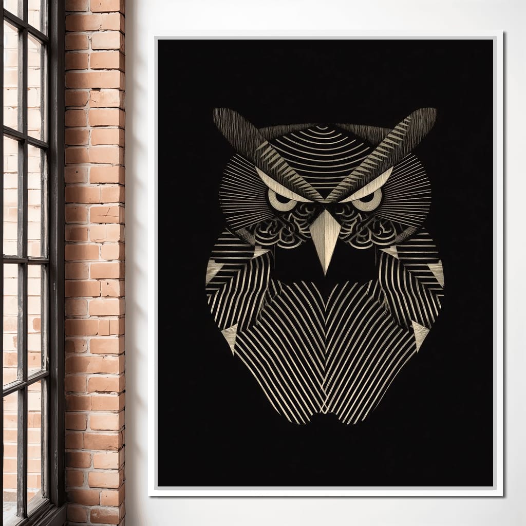 Golden Geometric Owl Guardian Canvas Wall Art