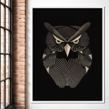 Golden Geometric Owl Guardian Canvas Wall Art