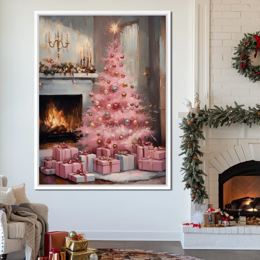 Pink Christmas Hearth Glow Canvas Wall Art