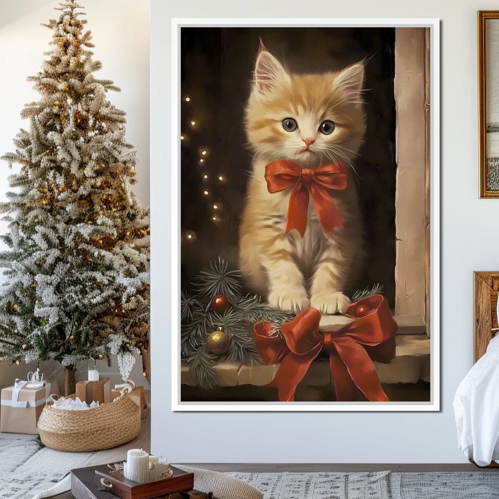 Yuletide Kitten by the Window Canvas Wall Art