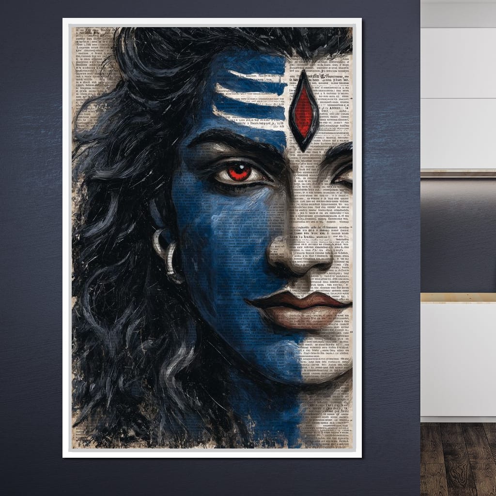 Shiva Gaze Ancient Script Face Canvas Wall Art