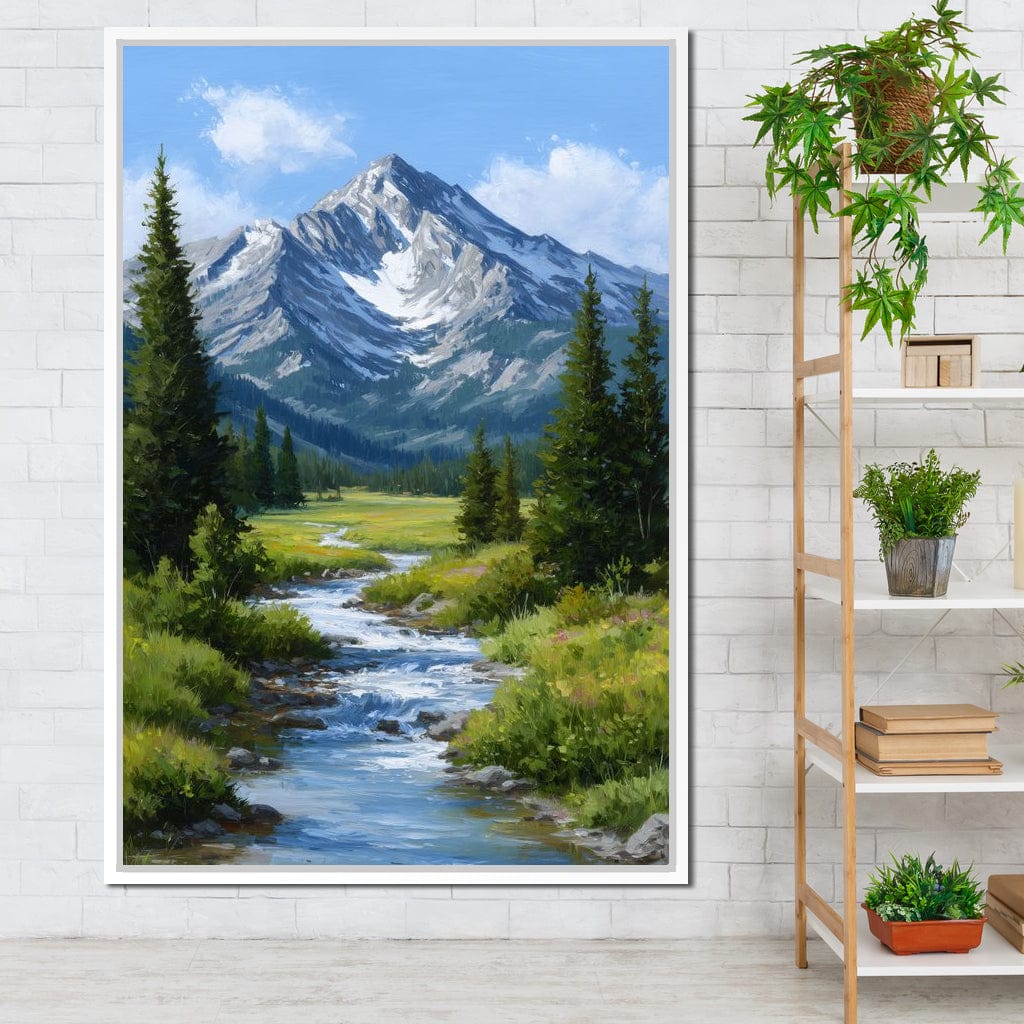 Alpine Peak River Meadow Sky Canvas Wall Art