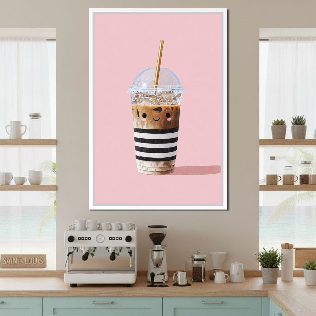 Happy Iced Latte Pop Minimalism Canvas Wall Art