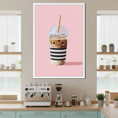 Happy Iced Latte Pop Minimalism Canvas Wall Art