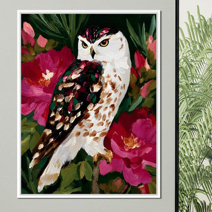 Owl Garden Bloom Portrait Canvas Wall Art