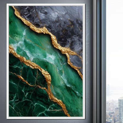 Gilded Emerald Marble Rift Canvas Wall Art
