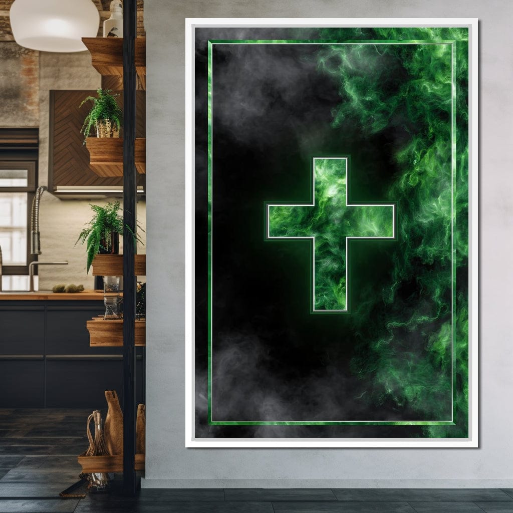 Emerald Smoke Cross Radiance Canvas Wall Art