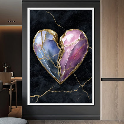 Kintsugi Split Heart Gold Canvas Wall Art