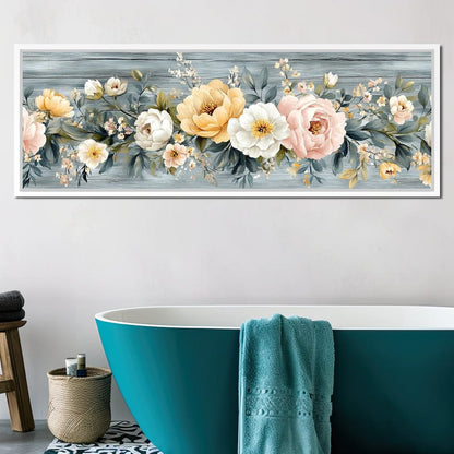 Floral Harmony on Weathered Wood Canvas Wall Art