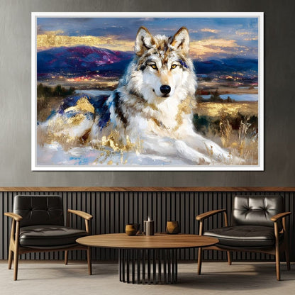 Golden Wolf Mountain Vista Canvas Wall Art