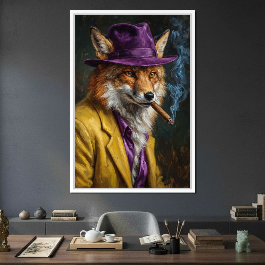 Gentleman Fox Smoking Cigar Canvas Wall Art