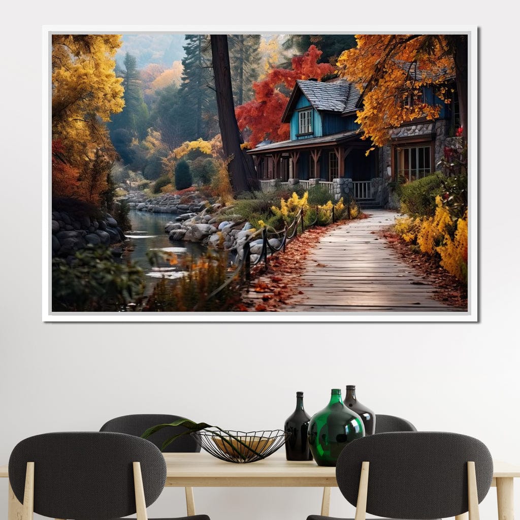 Blue House in the Woods Canvas Wall Art