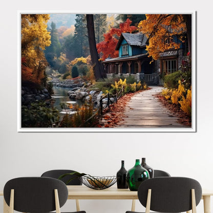 Blue House in the Woods Canvas Wall Art