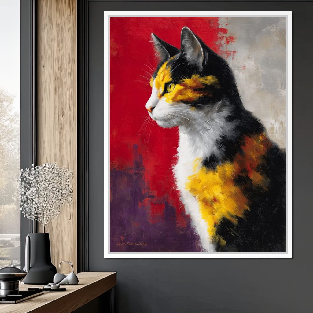 Golden Calico Cat Profile Canvas Wall Art