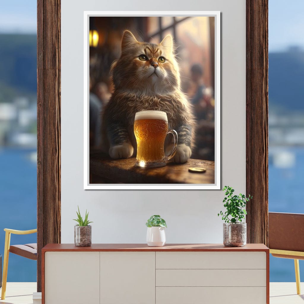 Cat Beer Canvas Wall Art
