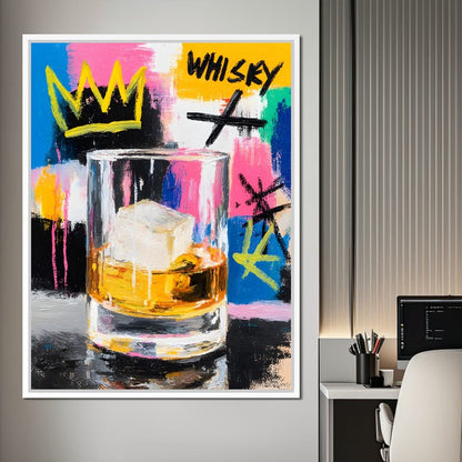 Whiskey Crown Pop Graffiti Scene Canvas Wall Art