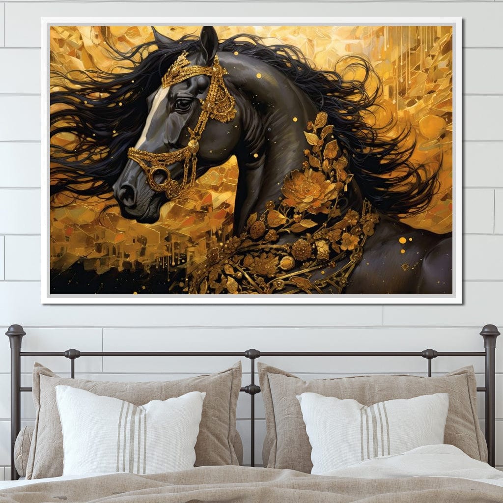 Gilded Black Horse Canvas Wall Art