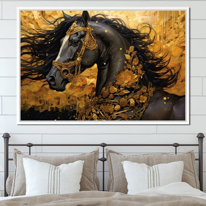 Gilded Black Horse Canvas Wall Art