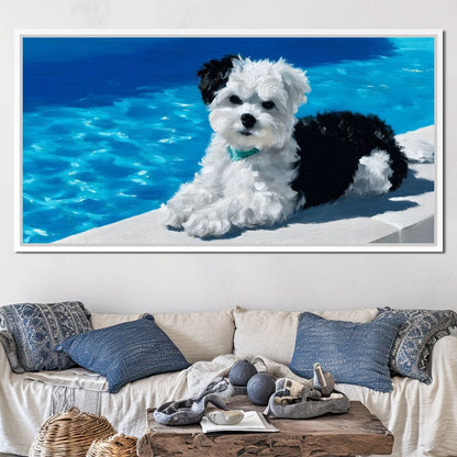 Puppy Relaxation by the Pool Canvas Wall Art