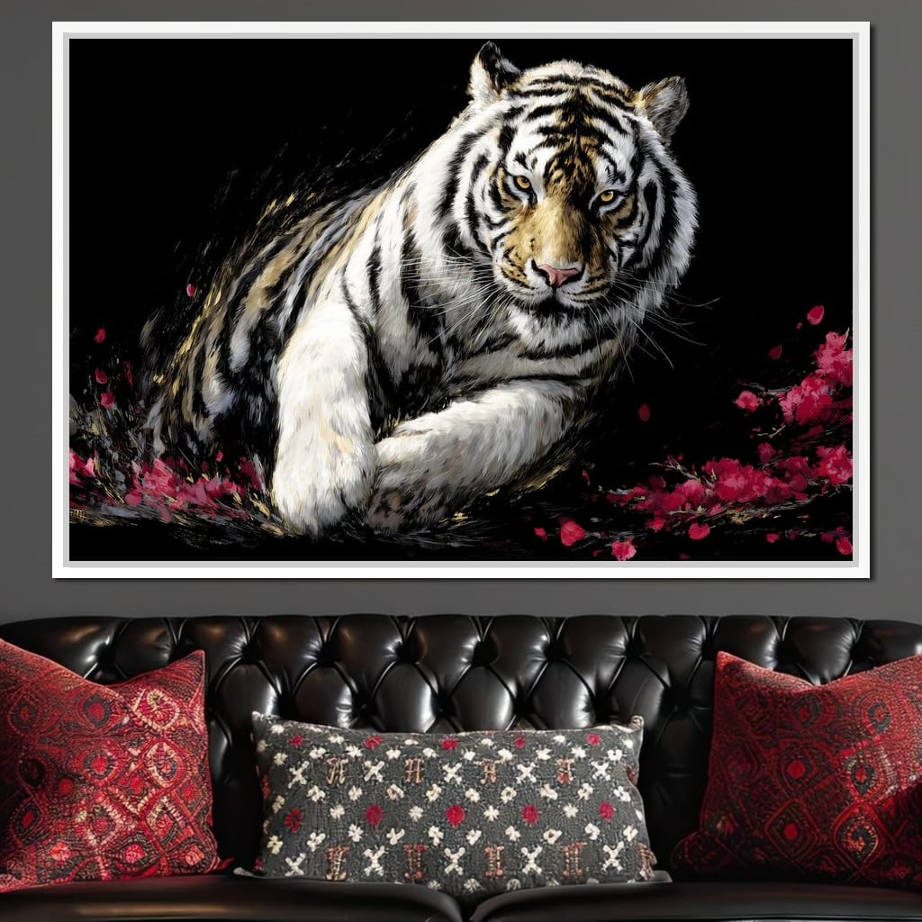 Snow Tiger Petal Shadow Canvas Wall Art