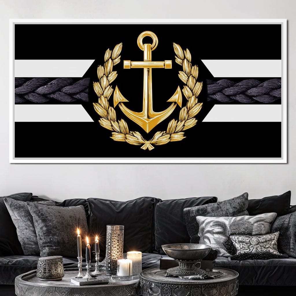 Golden Anchor Laurel Emblem Canvas Wall Art
