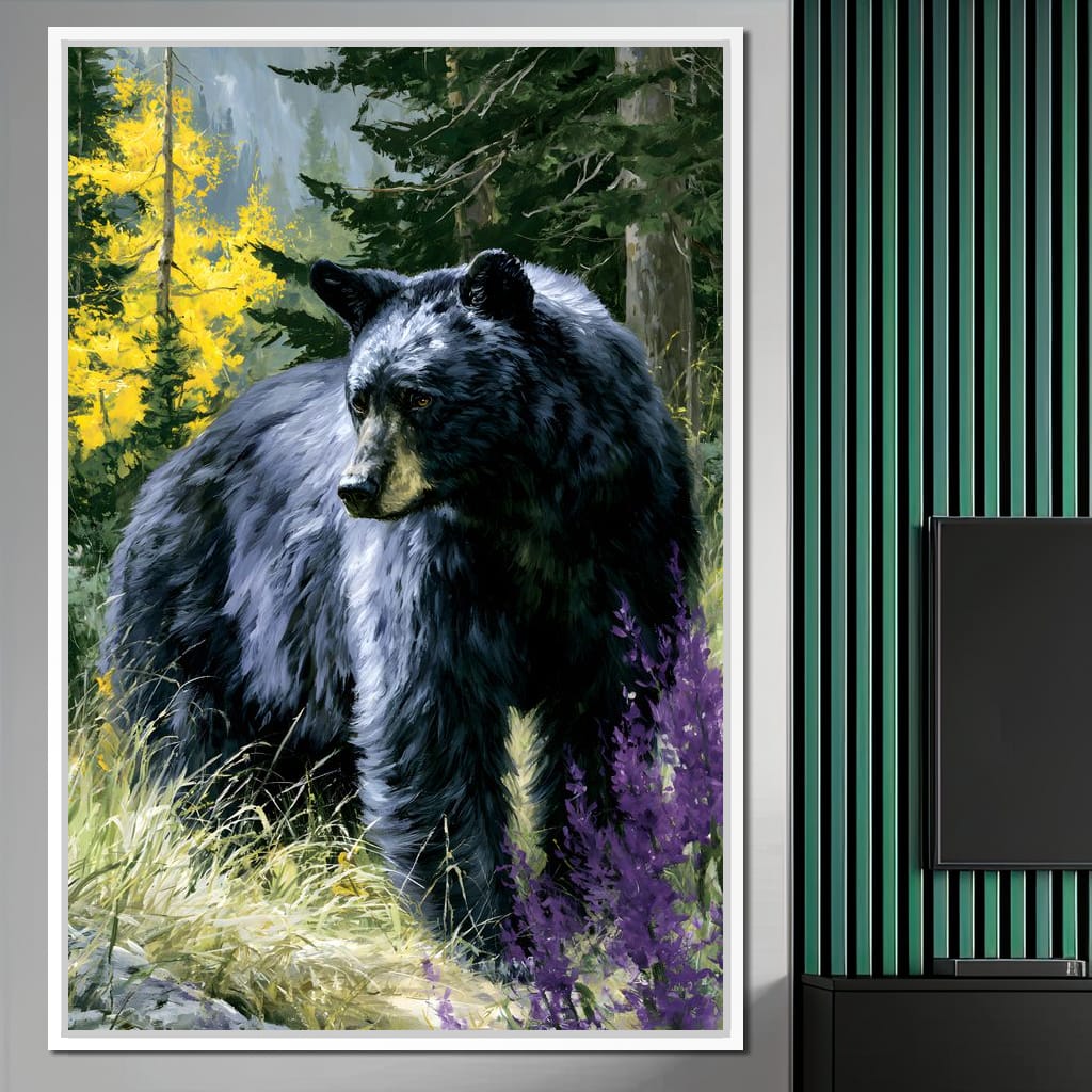 Solitary Forest Black Bear Rises Canvas Wall Art