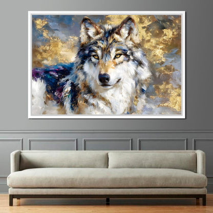 Golden Storm Wolf Portrait Canvas Wall Art