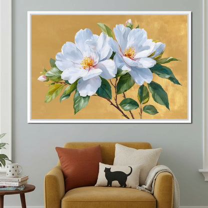 Golden Gardenia Duet Blooming Canvas Wall Art