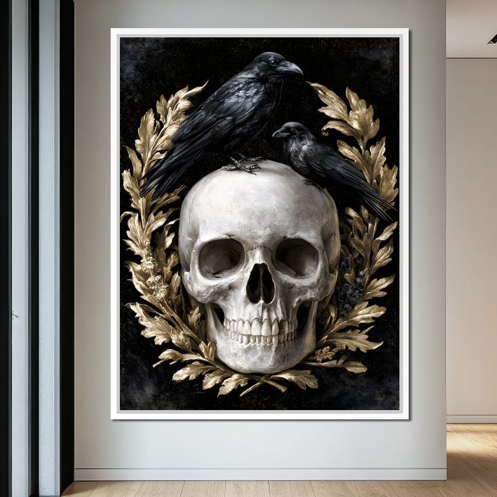 Gilded Crows Upon Bone Canvas Wall Art