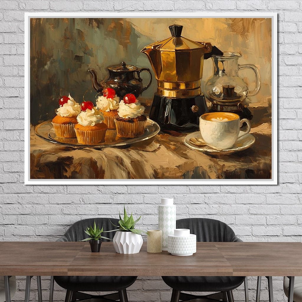 Espresso and Cherry Cupcakes Canvas Wall Art
