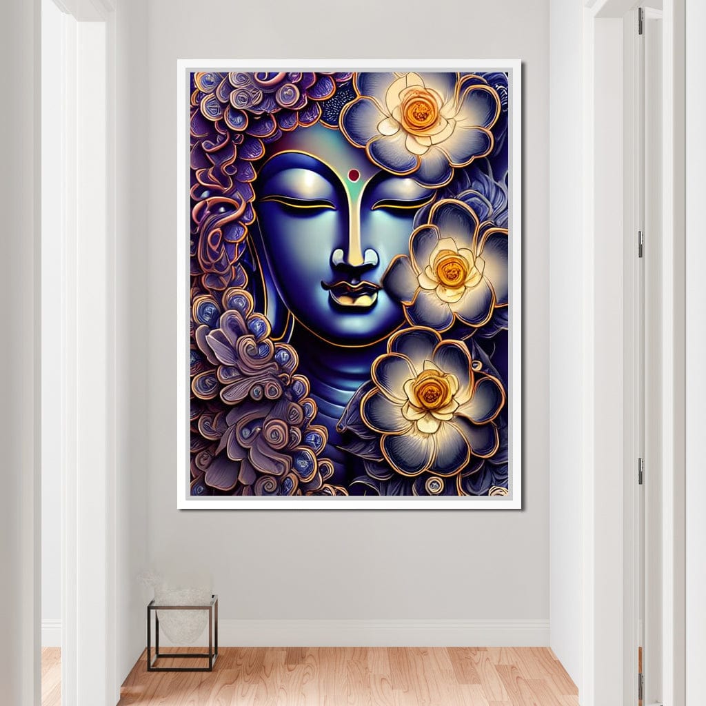 Buddha & Flowers Purple Canvas Wall Art