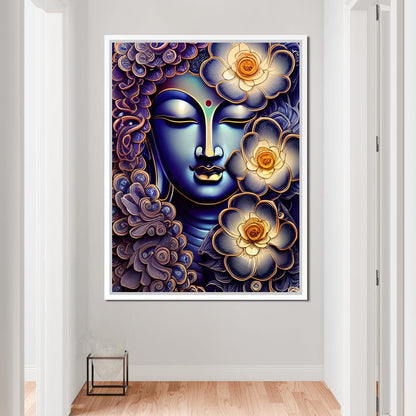 Buddha & Flowers Purple Canvas Wall Art