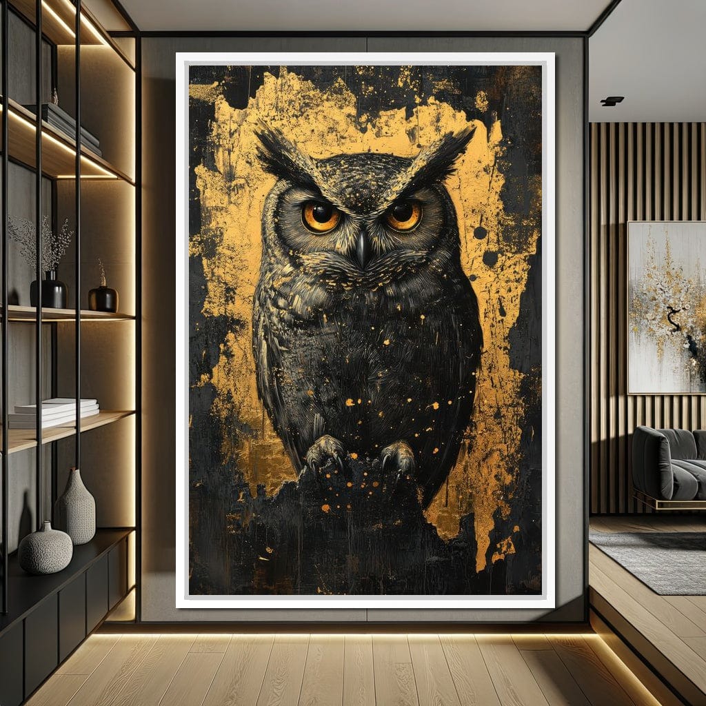 Golden Nocturnal Owl Canvas Wall Art