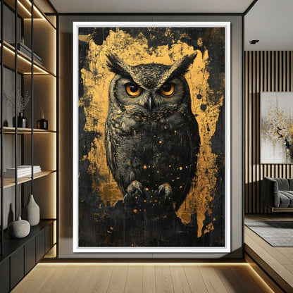 Golden Nocturnal Owl Canvas Wall Art