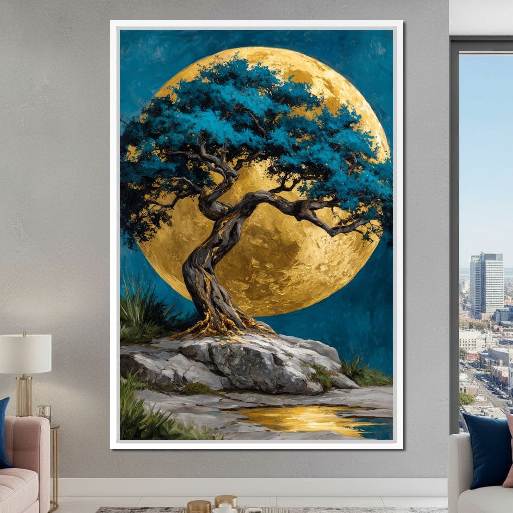 Golden Moonlit Tree Reverie Canvas Wall Art