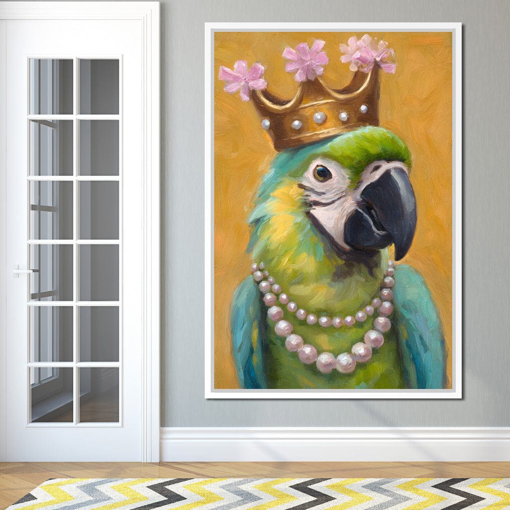 Regal Parrot Pearl Crowned Canvas Wall Art