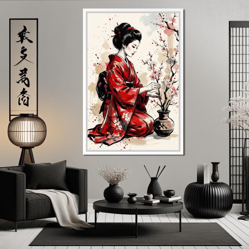 Japanese Woman with Cherry Blossoms Canvas Wall Art